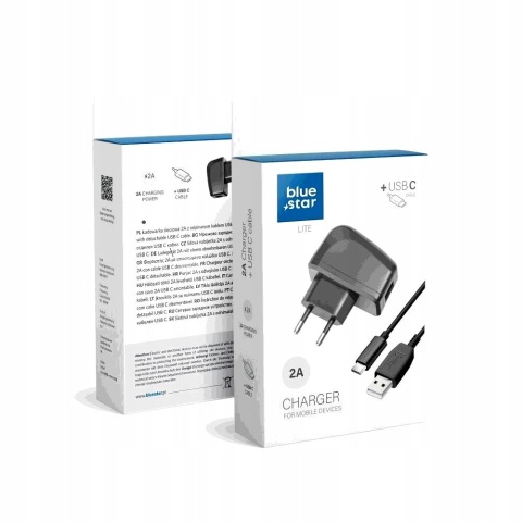 Ładowarka sieciowa do telefonu Blue Star Lite USB A 2A 10W + kabel USB A do USB C TFK-TC-1095B czarna