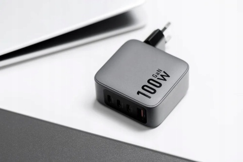 Ładowarka sieciowa do telefonu Forcell F-Energy GaN 3 x USB C + USB A QC4.0 PD 5A 100W VT-46 szara