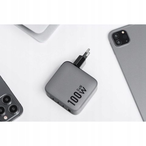 Ładowarka sieciowa do telefonu Forcell F-Energy GaN 3 x USB C + USB A QC4.0 PD 5A 100W VT-46 szara