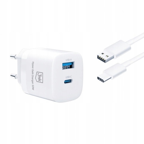Ładowarka sieciowa USB-C USB-A 3mk Hyper GaN Charger 33W White