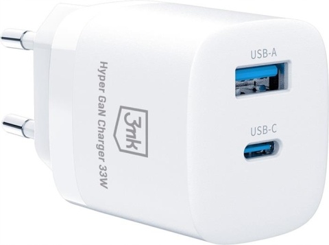 Ładowarka sieciowa USB-C USB-A 3mk Hyper GaN Charger 33W White