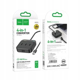 HOCO adapter HUB 4w1 USB do USB2.0*3+RJ45 100 Mbps