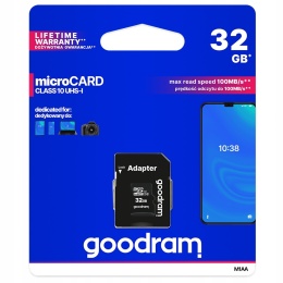 GOODRAM Karta pamięci microSD 32GB 100MB/s class 10 UHS I z adapterem SD