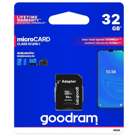 GOODRAM Karta pamięci microSD 32GB 100MB/s class 10 UHS I z adapterem SD