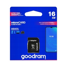 GOODRAM karta pamięci microSD 16GB 100MB/s class 10 UHS I z adapterem SD