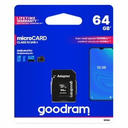 GOODRAM karta pamięci microSD 64GB 100MB/s class 10 UHS I z adapterem SD
