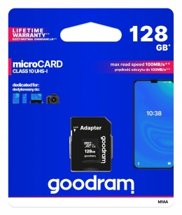 Karta Pamięci GOODRAM microSD 128GB CLASS 10 UHS I 100MB/s z adapterem SD