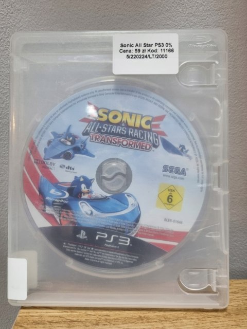 Sonic & All-Stars Racing Transformed PS3 Playstation 3 Używana Sonic & All-Stars Racing Transformed PS3 Playstation 3 Używana
