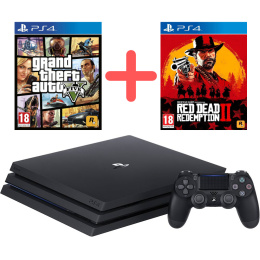 PS4 Pro 1TB + Dualshock 4 + GTA V + Red Dead Redemption II | Używana