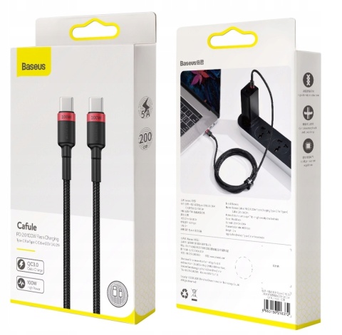 Baseus kabel Cafule PD USB-C - USB-C 2,0 m 5A czerwono-czarny 100W