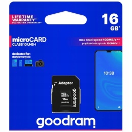 GOODRAM karta pamięci microSD 16GB 100MB/s class 10 UHS I z adapterem SD
