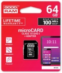 GOODRAM karta pamięci microSD 64GB 100MB/s class 10 UHS I z adapterem SD